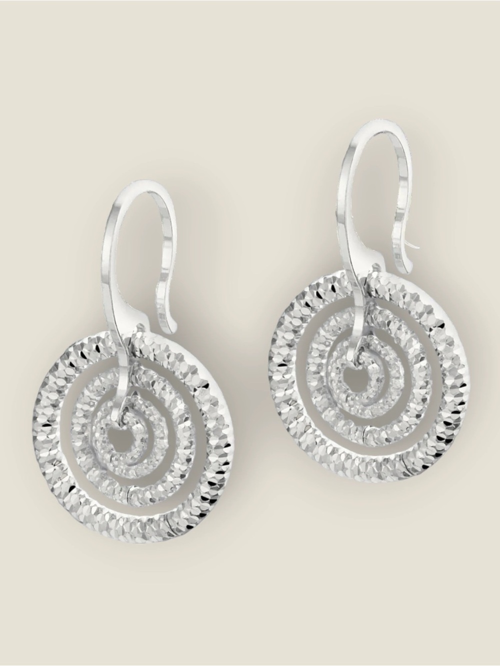 Sterling Silver Textured Spiral Drop Earrings - Silver